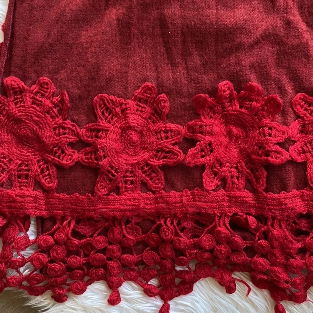 Red Knit Scarf with Crocheted Detail